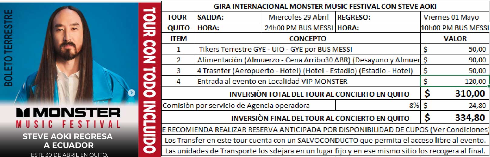 Tour Boleto Terrestre Steve Aoki DUKERS